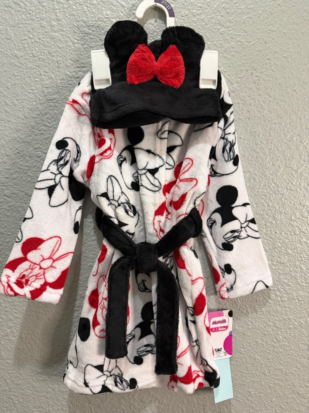 Minnie Mouse Plush Hooded Robe - Black, White & Red size 2T/3T